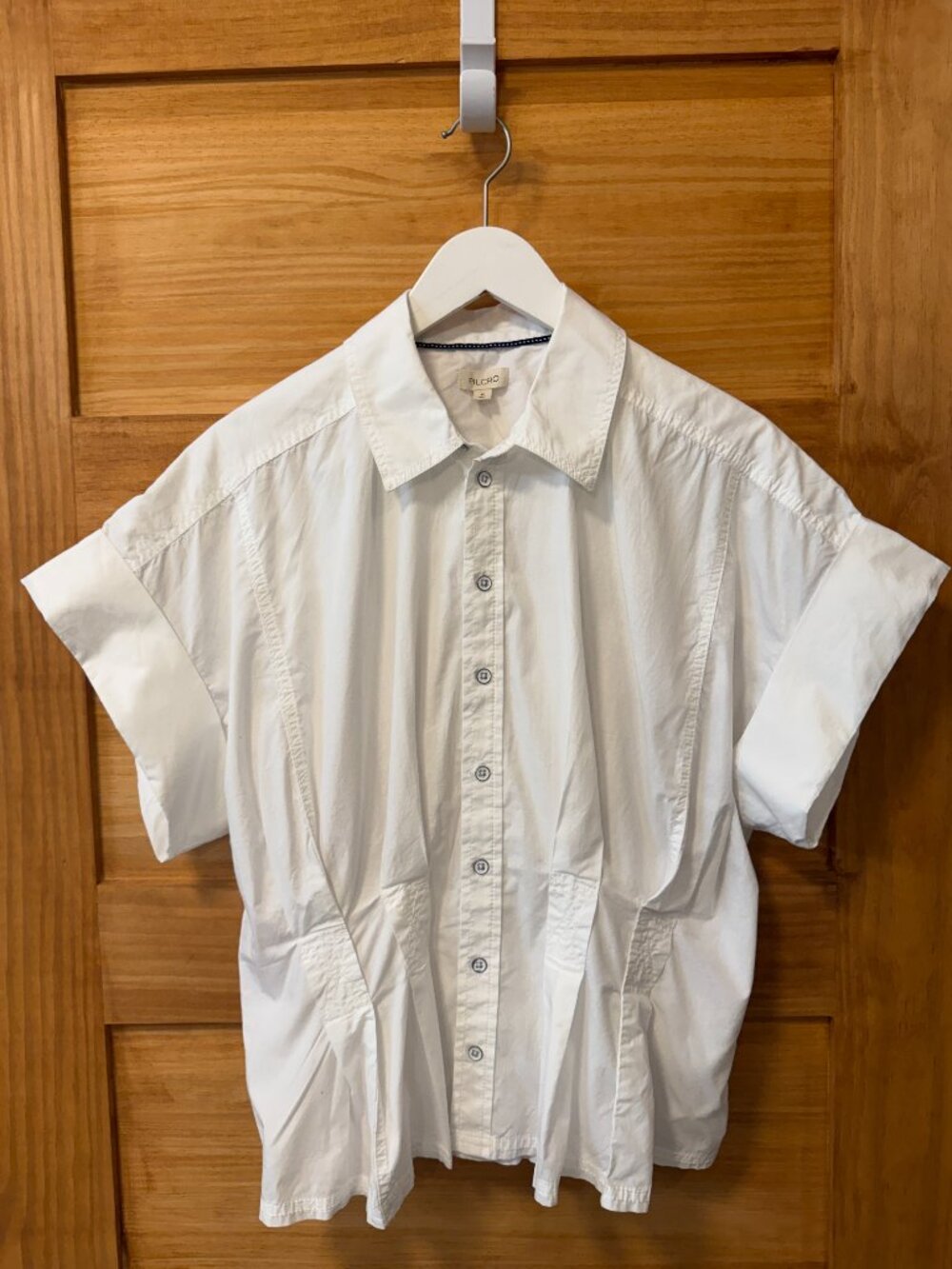 Pilcro White Short-Sleeve Pleated Peplum Button-Front Blouse - Picture 3 of 6